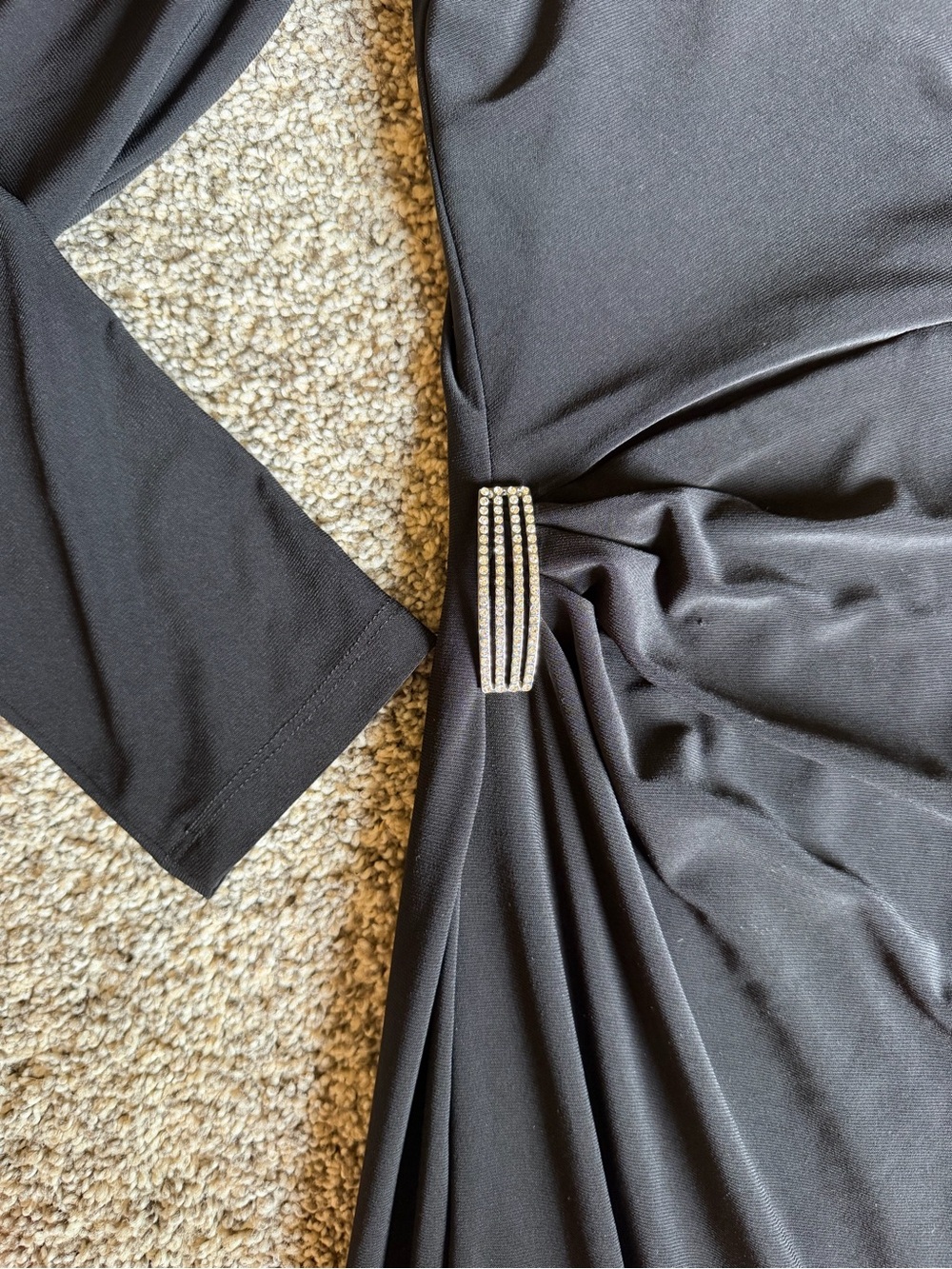 Lauren Ralph Lauren Black Long-Sleeve Maxi Evening Gown Dress Sz 14 NEW Crystal - Picture 4 of 11